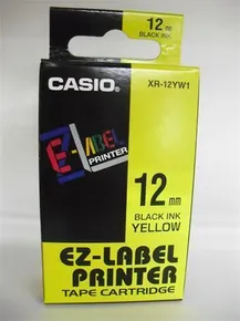 Szalag, 12 mm x 8 m, CASIO, sárga-fekete